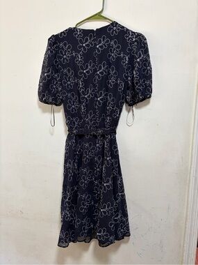 Dkny Black Midi Dress with White Floral Outline